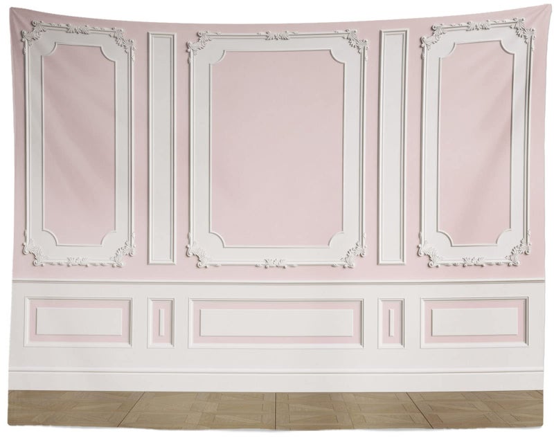 BELECO 7x5ft Fabric Vintage Room Backdrop Classic Interior Pink White Wall Background European Frame Castle House Empty Living Room Wallpaper Birthday Wedding Party Decor Kids Adults Photo Props - Image 5