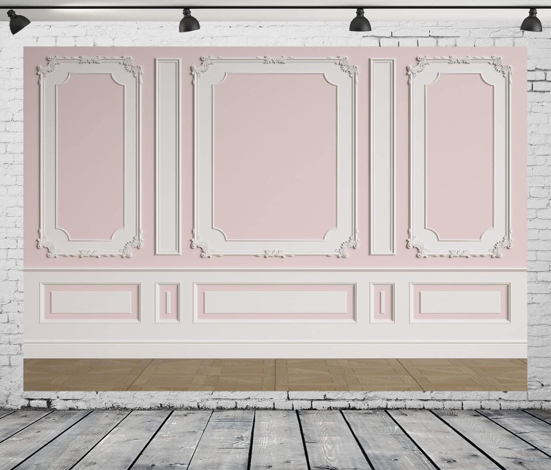 BELECO 7x5ft Fabric Vintage Room Backdrop Classic Interior Pink White Wall Background European Frame Castle House Empty Living Room Wallpaper Birthday Wedding Party Decor Kids Adults Photo Props - Image 2