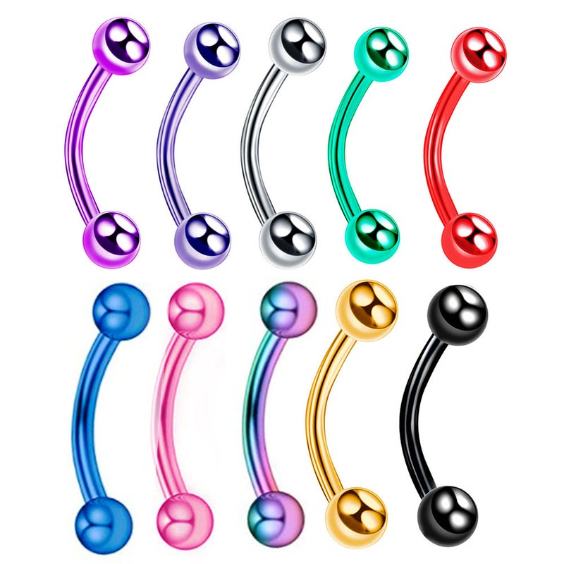 10 Pcs/Pack Stainless Steel Colorful Eyebrow Nails Round Titanium Steel Nose Nails Curved Rod Lip Nail Body Piercing Jewelry Trendy Style - Image 1