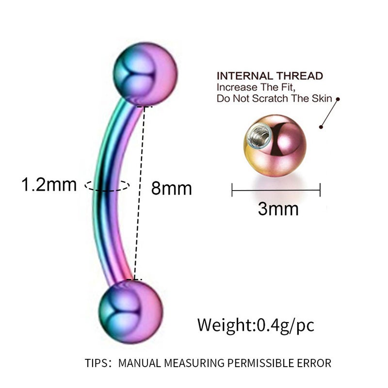 10 Pcs/Pack Stainless Steel Colorful Eyebrow Nails Round Titanium Steel Nose Nails Curved Rod Lip Nail Body Piercing Jewelry Trendy Style - Image 4