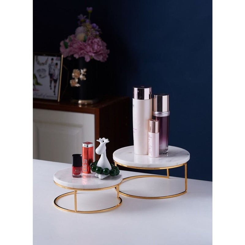 Round Marble Tray Stand Set Of 2 Pcs White - Image 2