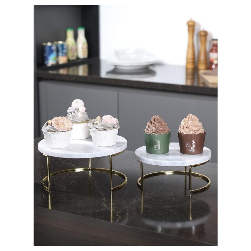 Round Marble Tray Stand Set Of 2 Pcs White - Image 5