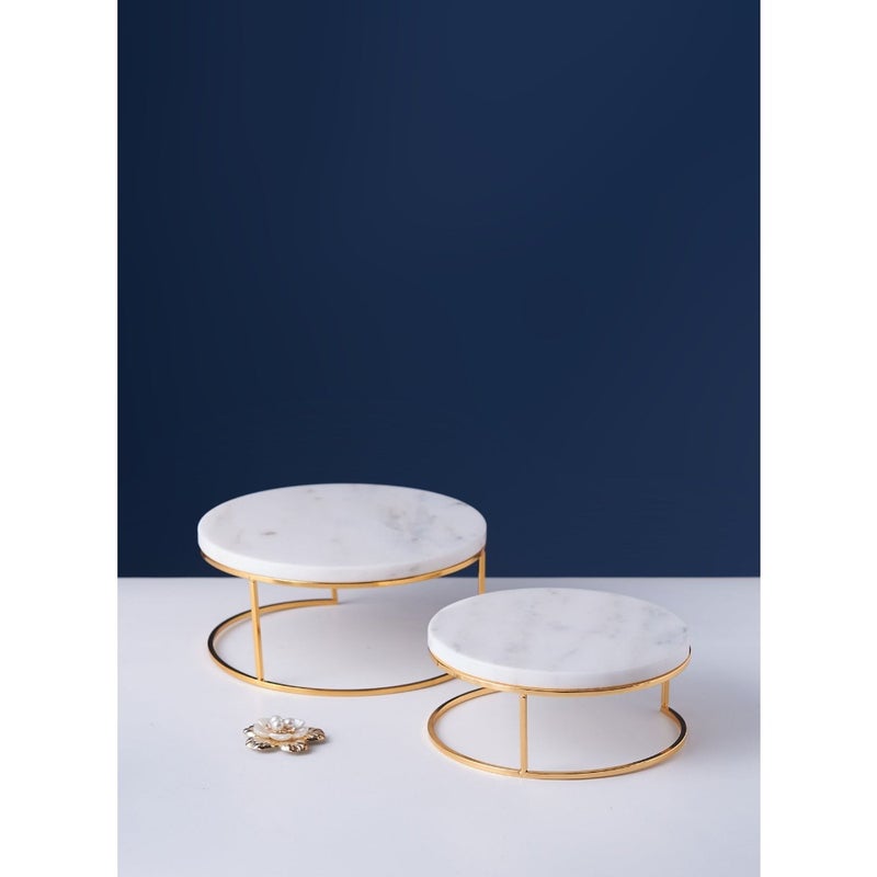 Round Marble Tray Stand Set Of 2 Pcs White - Image 1