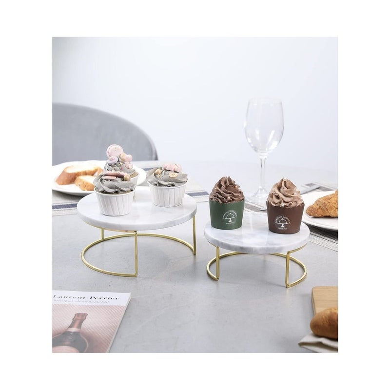 Round Marble Tray Stand Set Of 2 Pcs White - Image 4