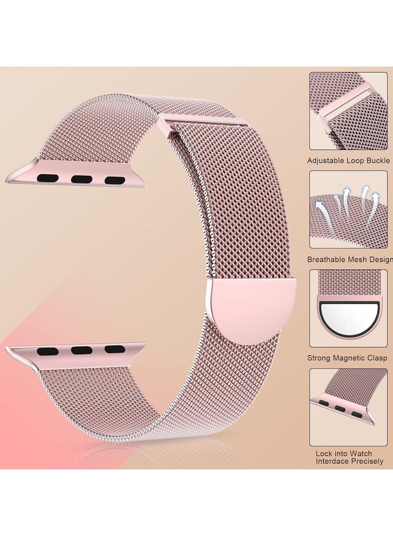 OLYSON Stainless Steel Milanese Loop Band Compatible with Apple Watch Band 38mm 40mm 41mm 42mm, Replacement Band for iwatch Series10/ Series9, Ultra 2, SE, Ultra, 8 7 6 5 4 3 2 1.( Rose Pink ) - Image 3
