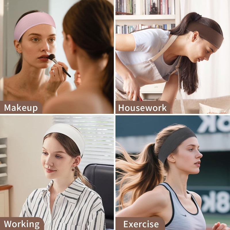 Panleding 12 Pack Sports Headbands for Women, Non-Slip Elastic Soft Hair Bands, Fashion Hair Warp for Workout, Yoga, Running, Fitness, Neutral Colors - Image 5