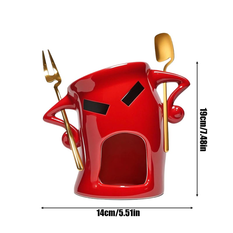 Red Ceramic Chocolate Fondue Mug Set with Fork Spoon for Strawberries Biscuits Parties - Image 3