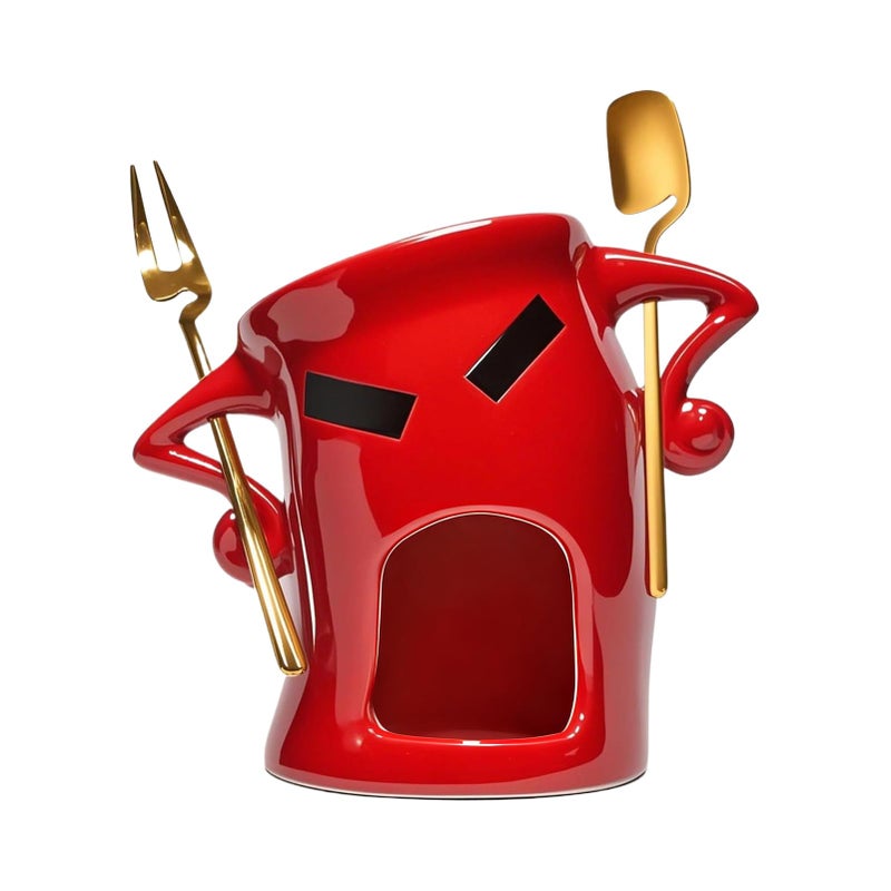 Red Ceramic Chocolate Fondue Mug Set with Fork Spoon for Strawberries Biscuits Parties - Image 2