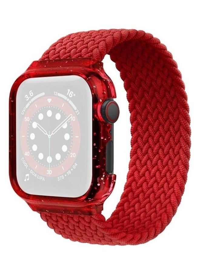 PROMASS - Weave Replacement Wrist Strap Watchbands with Frame For Apple Watch Series 1/2/3/4/5/6/7/SE 42-44-45mm Red - Image 1