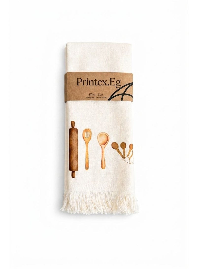 Printex Eg Printex.EG 100% Cotton Kitchen Towels, Set of 2, 400 GSM Ultra-Absorbent Dish Towels, Quick-Dry, Decorative Fringe, 50×30 cm,off White (pasta&kitchen tools) - Image 4