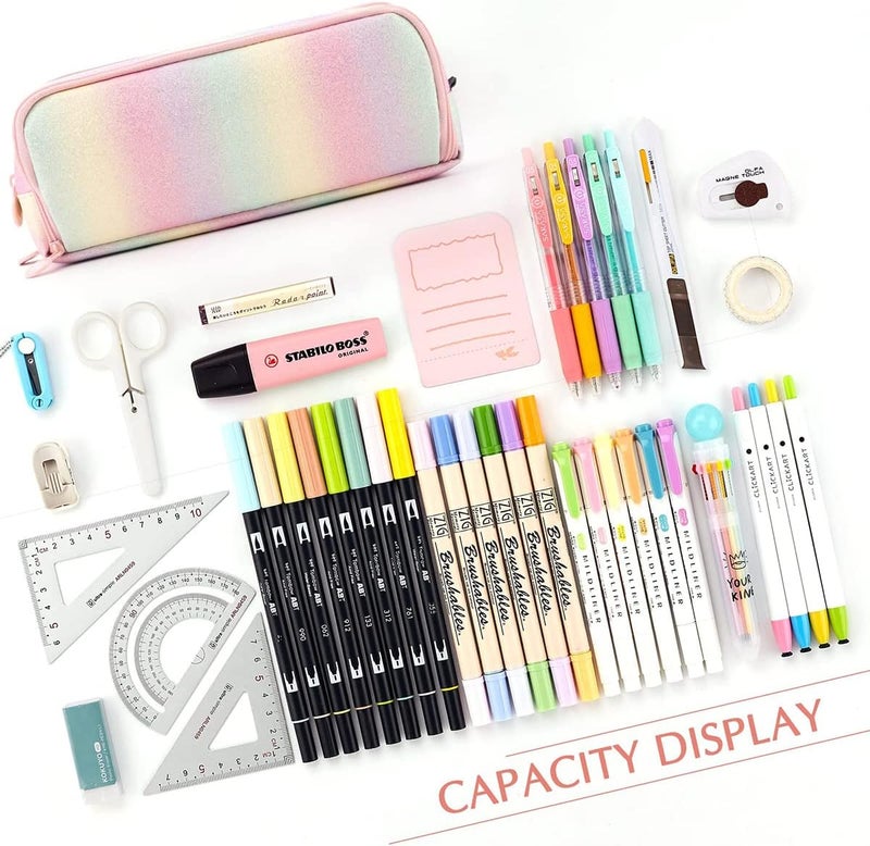 KASTWAVE Large Capacity Pencil Case 3 Compartment Pencil Pouch Pen Bag For Teen Girls Boy Men Women (Rainbow) - Image 3