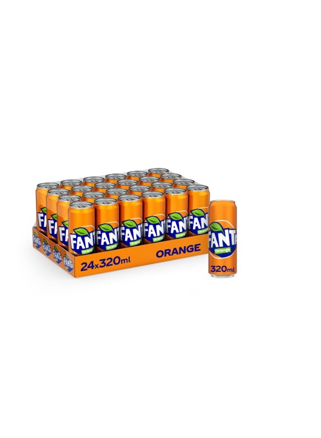 Fanta Orange Carbonated Soft Drink, Cans, 24 × 320ml