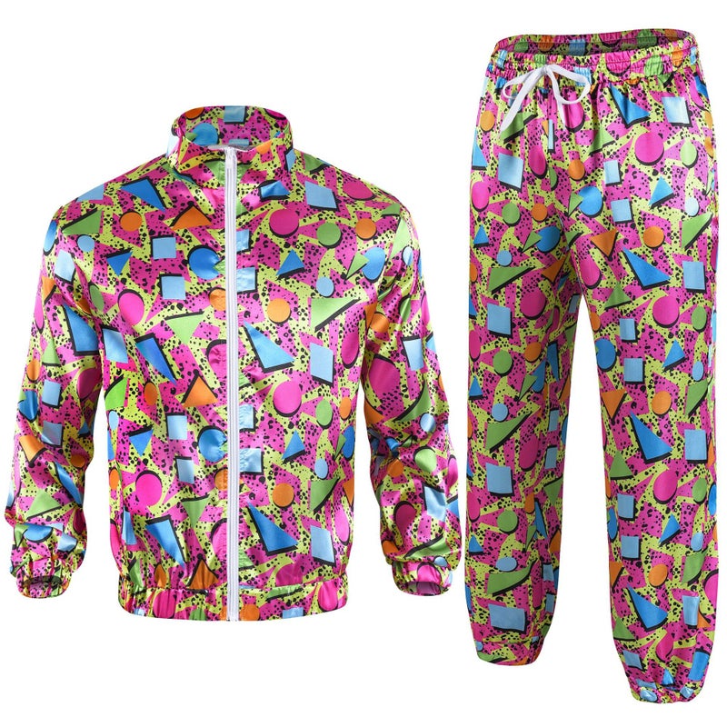Cross Border 80 s Disco Sportswear Jacket and Pants Jogging Suit Retro Style 80 s Theme Party Red Floral Sportswear