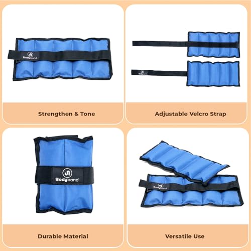 Bodyband أوزان كاحل بادي باند 1 كجم × 2 قطعة أوزان معصم حزام للجيم كاحل وزن كوف وزن الساق للرجال والنساء لتدريب الساقين، تمرين أوزان كوف للجيم مقاومة - أزرق، 1 كجم × 1 زوج - Image 2