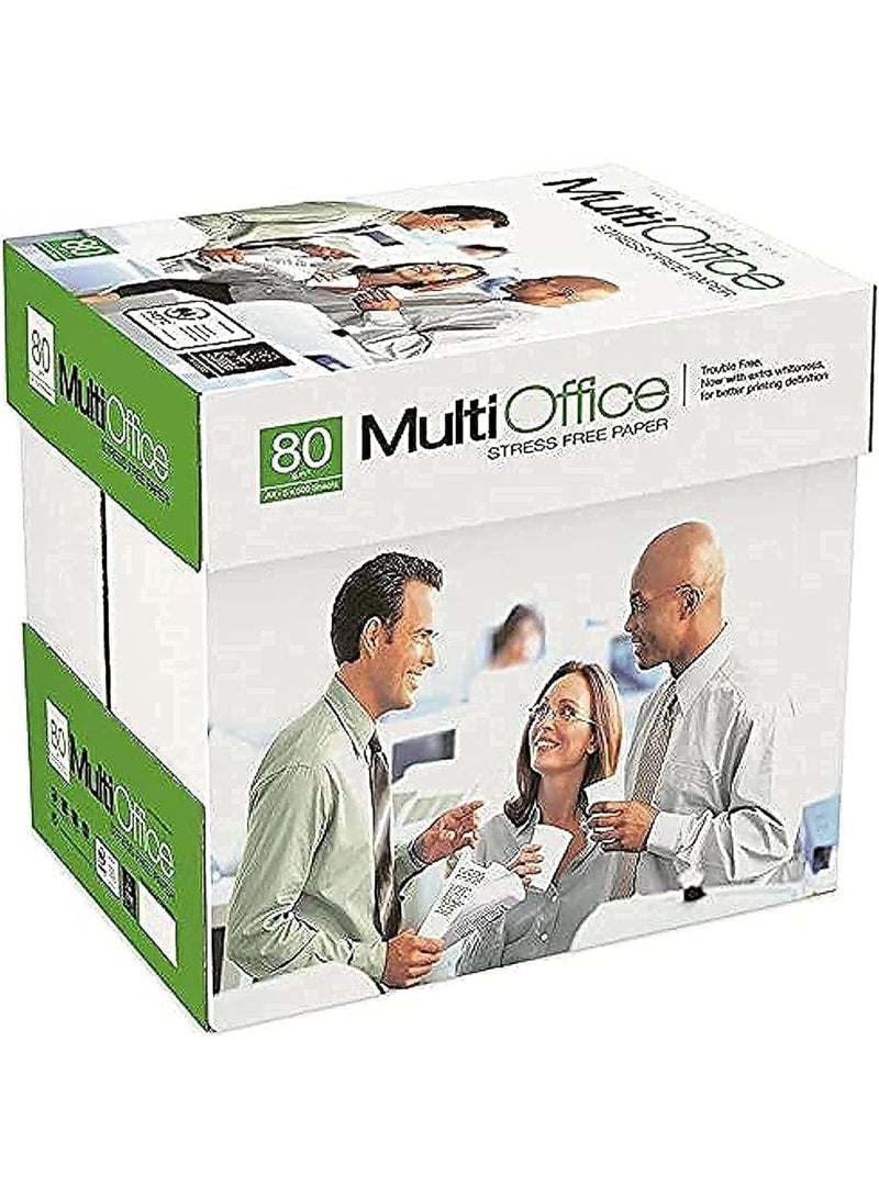 ورق Multi Office مقاس A4 بوزن 80 جم - أبيض - صندوق يحتوي على 5 رزم (كل رزمة 500 ورقة)