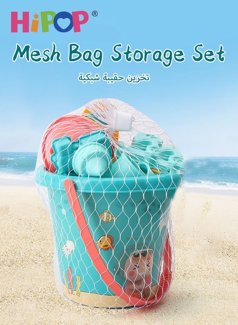HIPOP 18 Pieces Beach Sand Toy Set,With Mesh Bag,Including Spoon,Jug,Bucket,Shaping Module,Shovel,Cartoon Outdoor Summer Toy Kit For Kids - Image 3