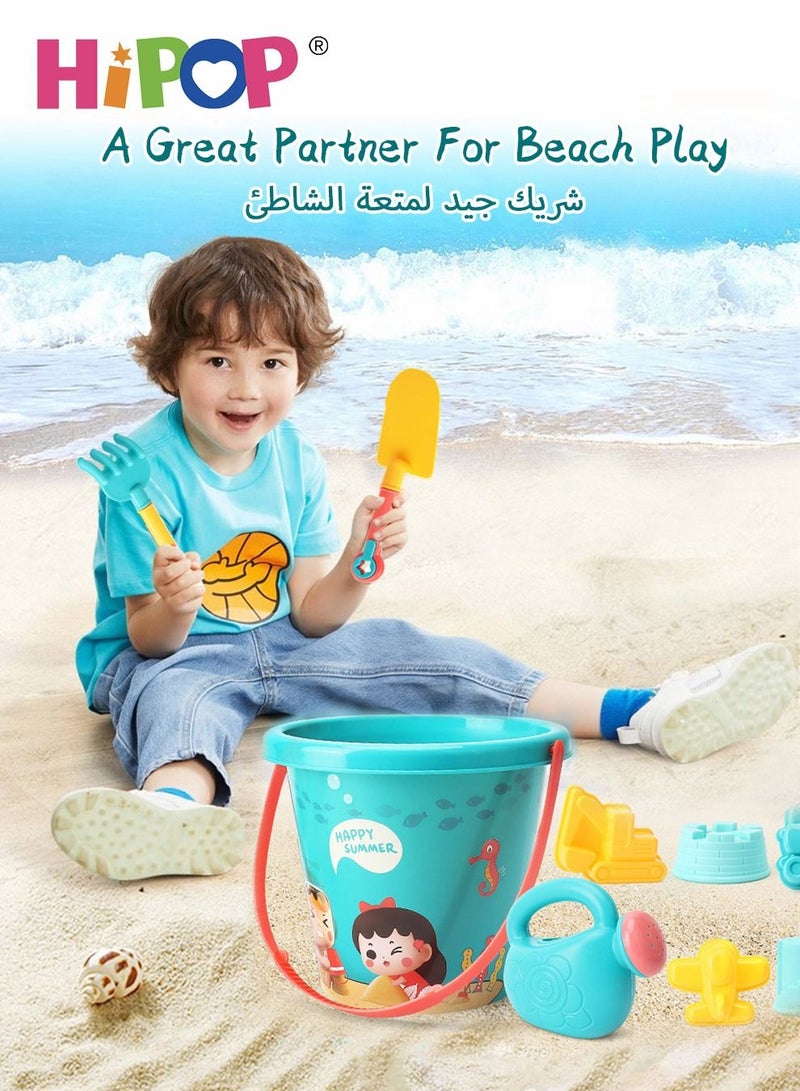HIPOP 18 Pieces Beach Sand Toy Set,With Mesh Bag,Including Spoon,Jug,Bucket,Shaping Module,Shovel,Cartoon Outdoor Summer Toy Kit For Kids - Image 2