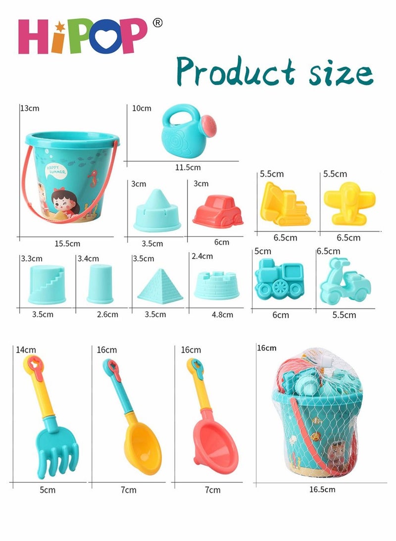 HIPOP 18 Pieces Beach Sand Toy Set,With Mesh Bag,Including Spoon,Jug,Bucket,Shaping Module,Shovel,Cartoon Outdoor Summer Toy Kit For Kids - Image 4