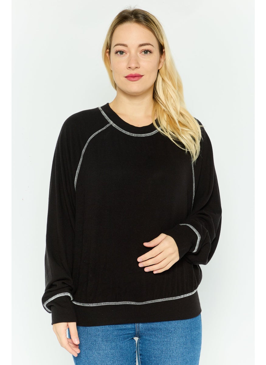 NIA Women Round Neck Plain Sweater, Black  - Image 1