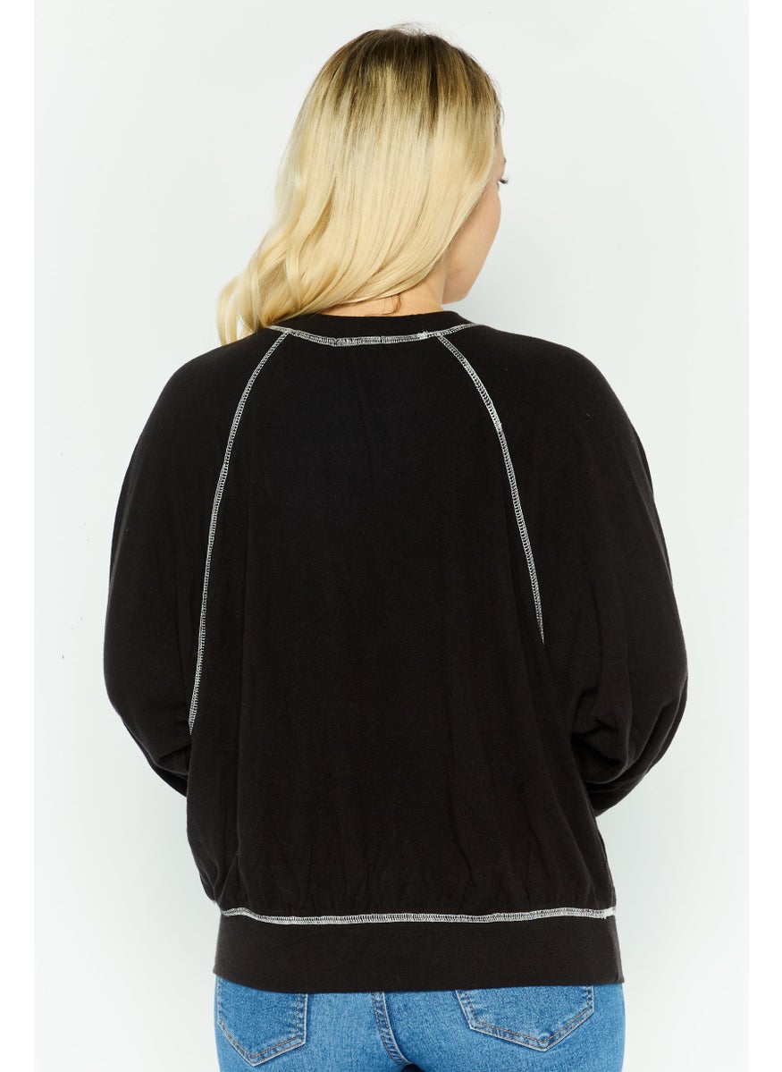 NIA Women Round Neck Plain Sweater, Black  - Image 3