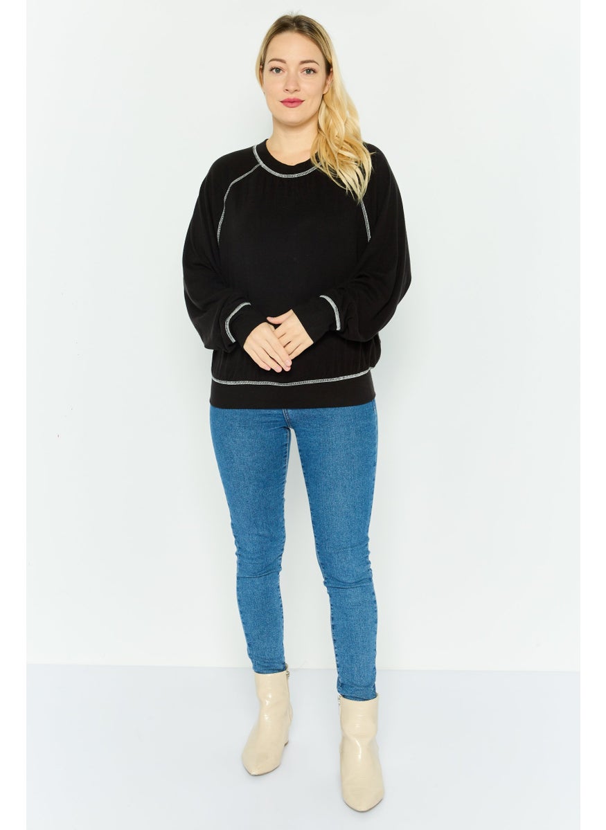 NIA Women Round Neck Plain Sweater, Black  - Image 4
