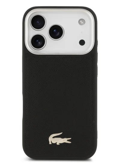 LACOSTE MagSafe PU Leather Hard Case for iPhone 17 Pro with Croco Pin Logo / Drop Protection / Slim Profile / Easy Snap-On / Sustainable Packaging - Black