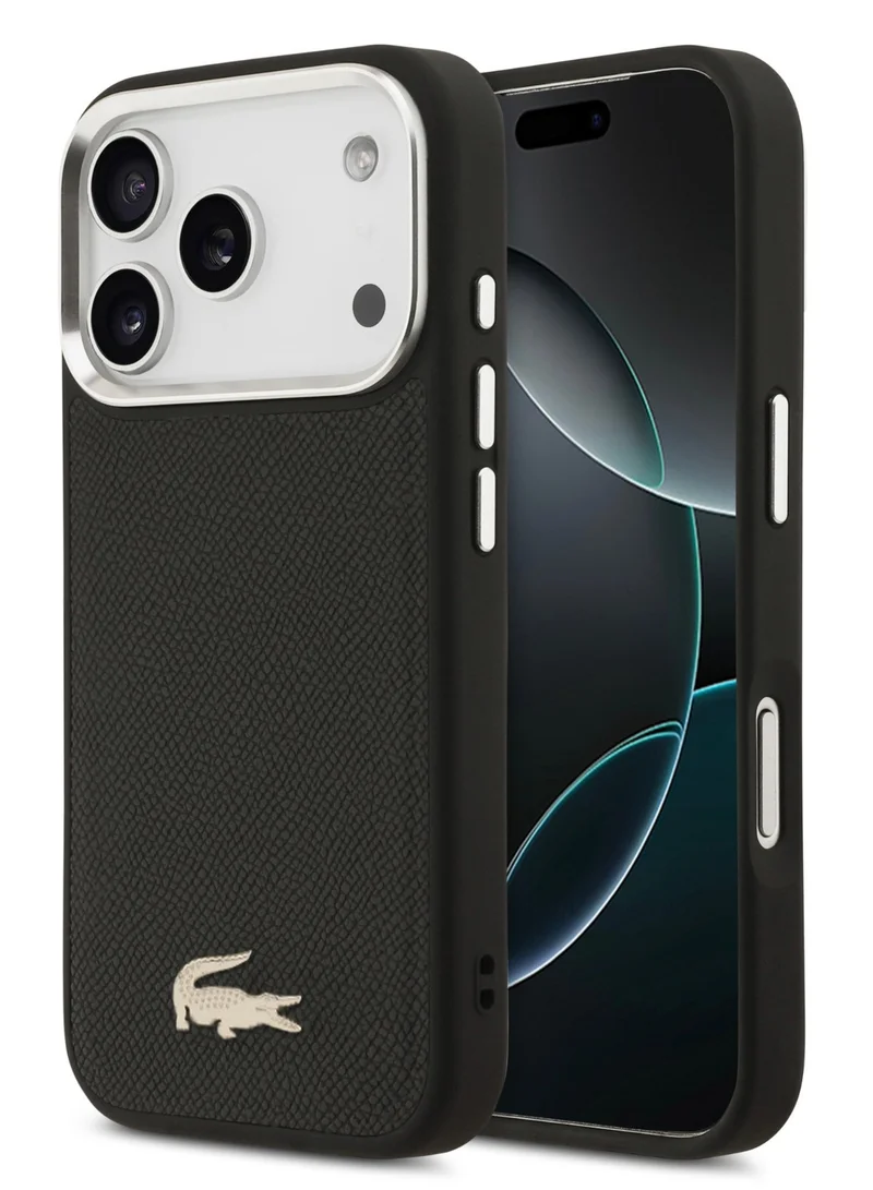 LACOSTE MagSafe PU Leather Hard Case for iPhone 17 Pro with Croco Pin Logo / Drop Protection / Slim Profile / Easy Snap-On / Sustainable Packaging - Black