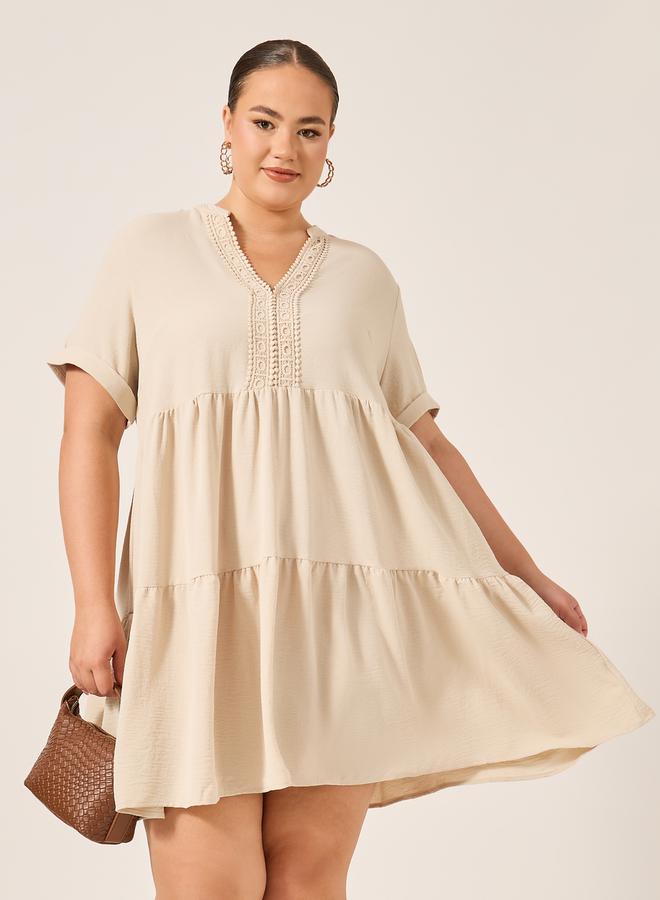 Styli Tiered Crochet Mini Dress  - Image 1