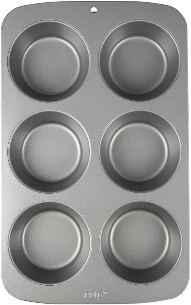 PME CSB109 Carbon Steel Non-Stick 6 Large Cup Muffin Pan, Grey - Image 1