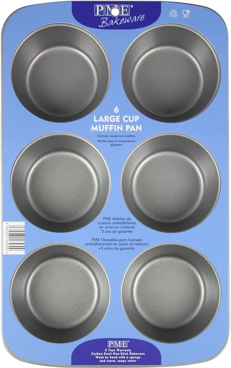 PME CSB109 Carbon Steel Non-Stick 6 Large Cup Muffin Pan, Grey - Image 4