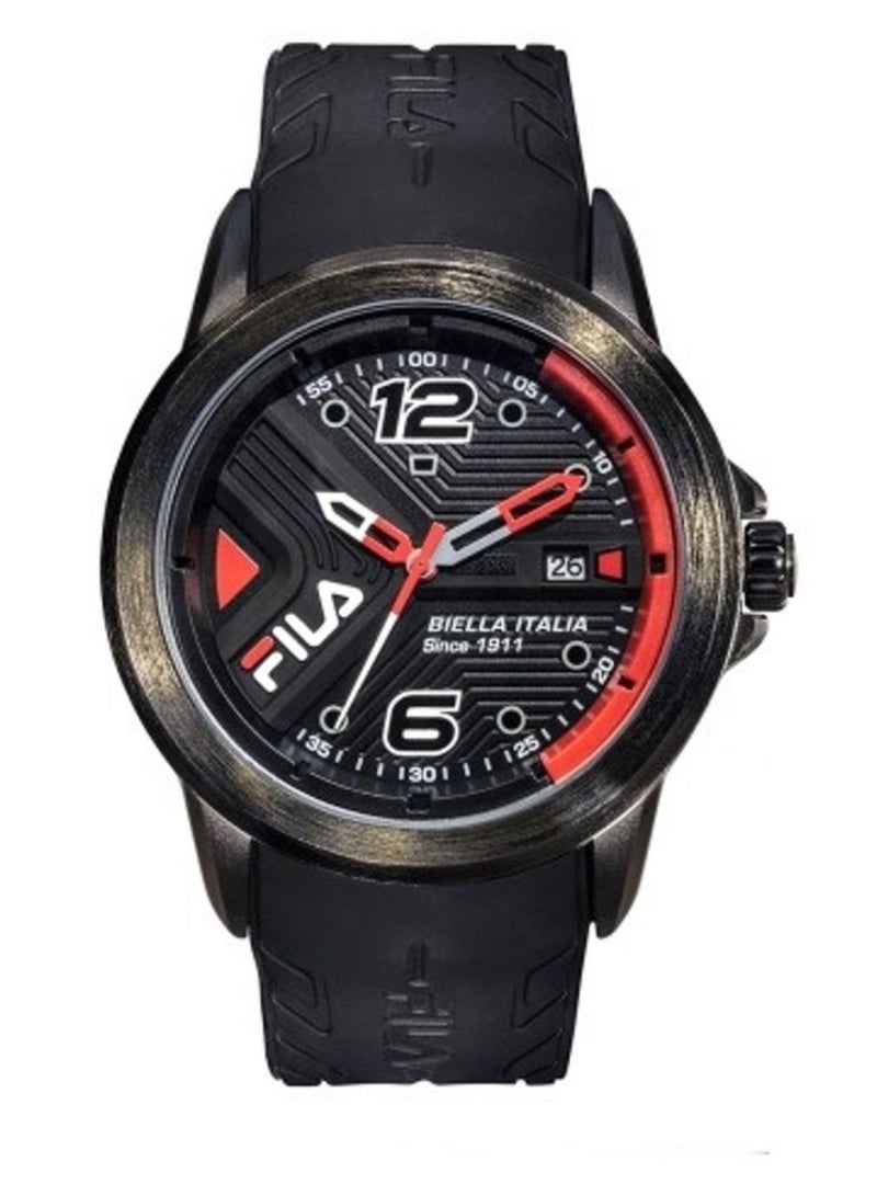 Fila Active Unisex Analog Watch Black Alloy Case Black/Red Dial Black Silicone Strap , 38-170-201, size 43mm - Image 1