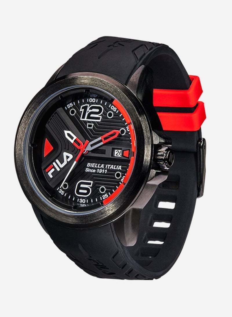Fila Active Unisex Analog Watch Black Alloy Case Black/Red Dial Black Silicone Strap , 38-170-201, size 43mm - Image 2