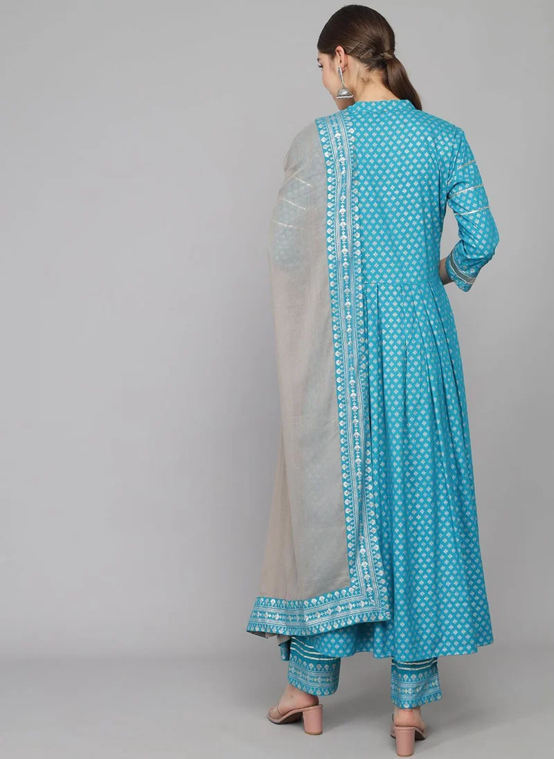 زيري سوق Blue Rayon Kurta With Trousers With Dupatta