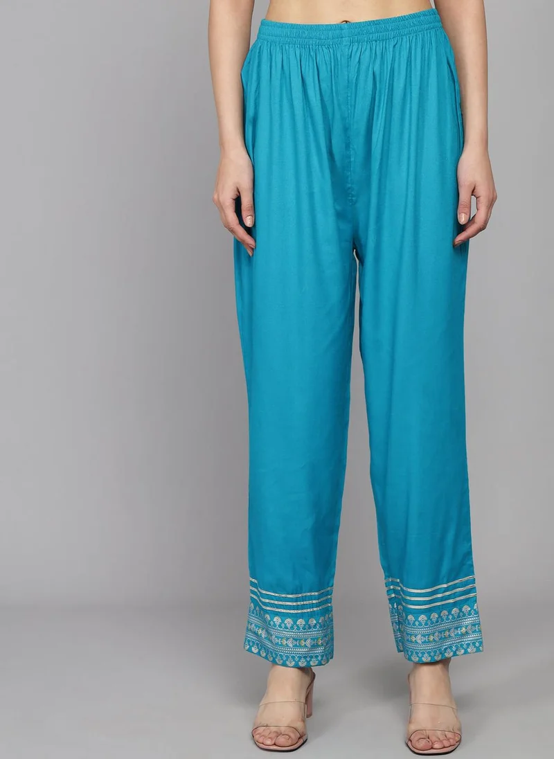 ZERESOUQ Blue Rayon Kurta With Trousers With Dupatta