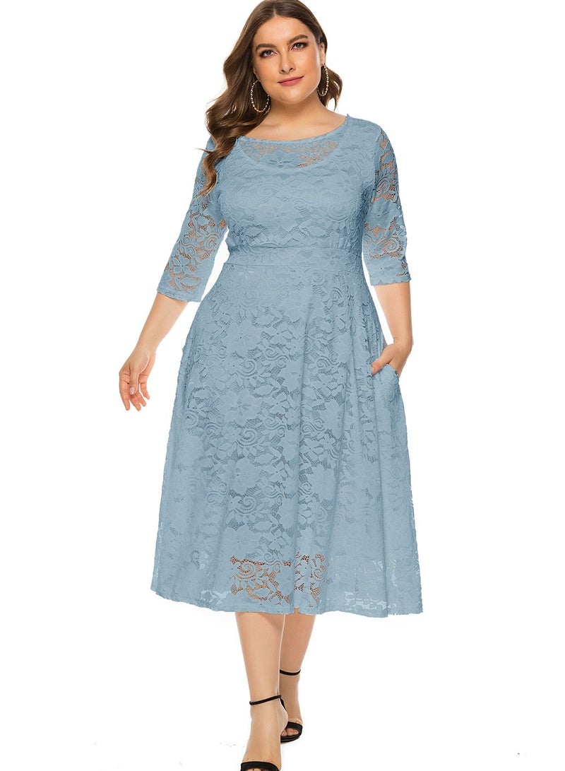 Loquat Women's Large Hollow Lace Pocket Dress 