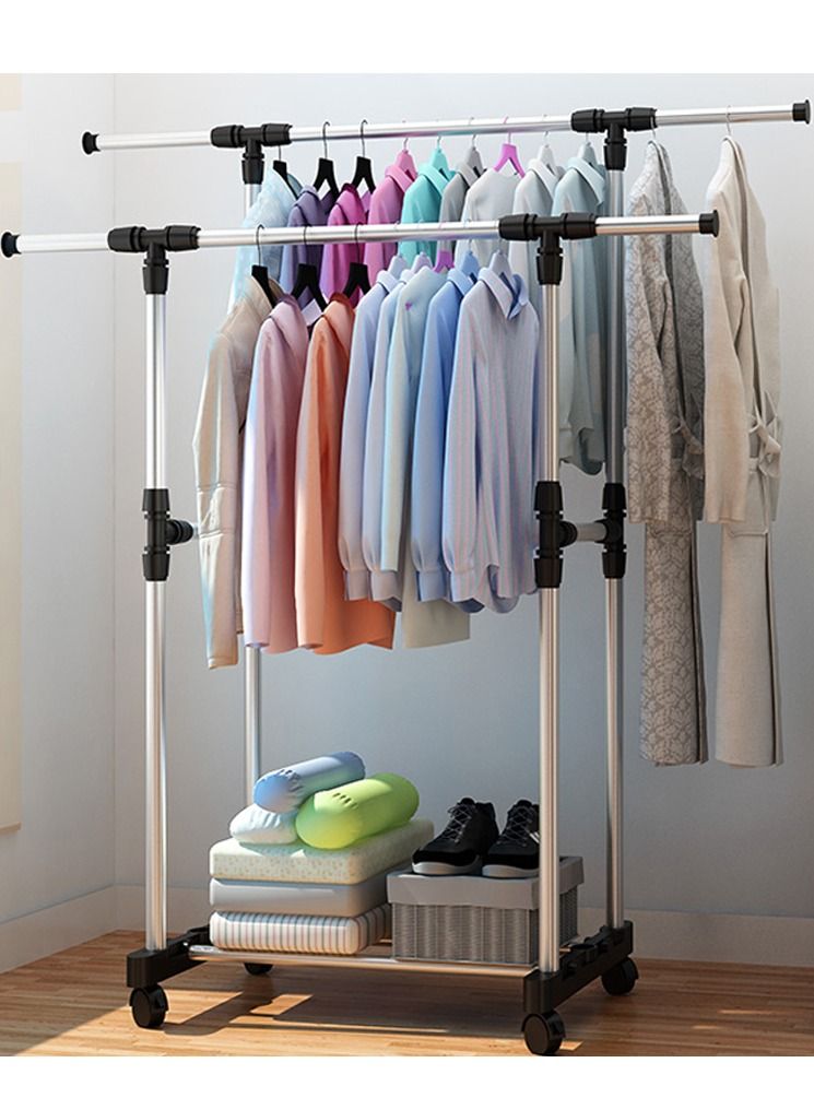 DubaiGallery Stainless Steel Foldable Clothes and Garment Hanging Rack Double Drying Stand with Wheels  - Image 2