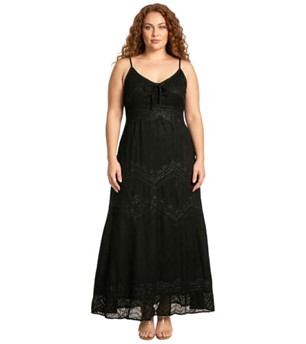 Sakkas Stonewashed Rayon Embroidered Adjustable Spaghetti Straps Long Dress - Black - 1X/2X - Image 5