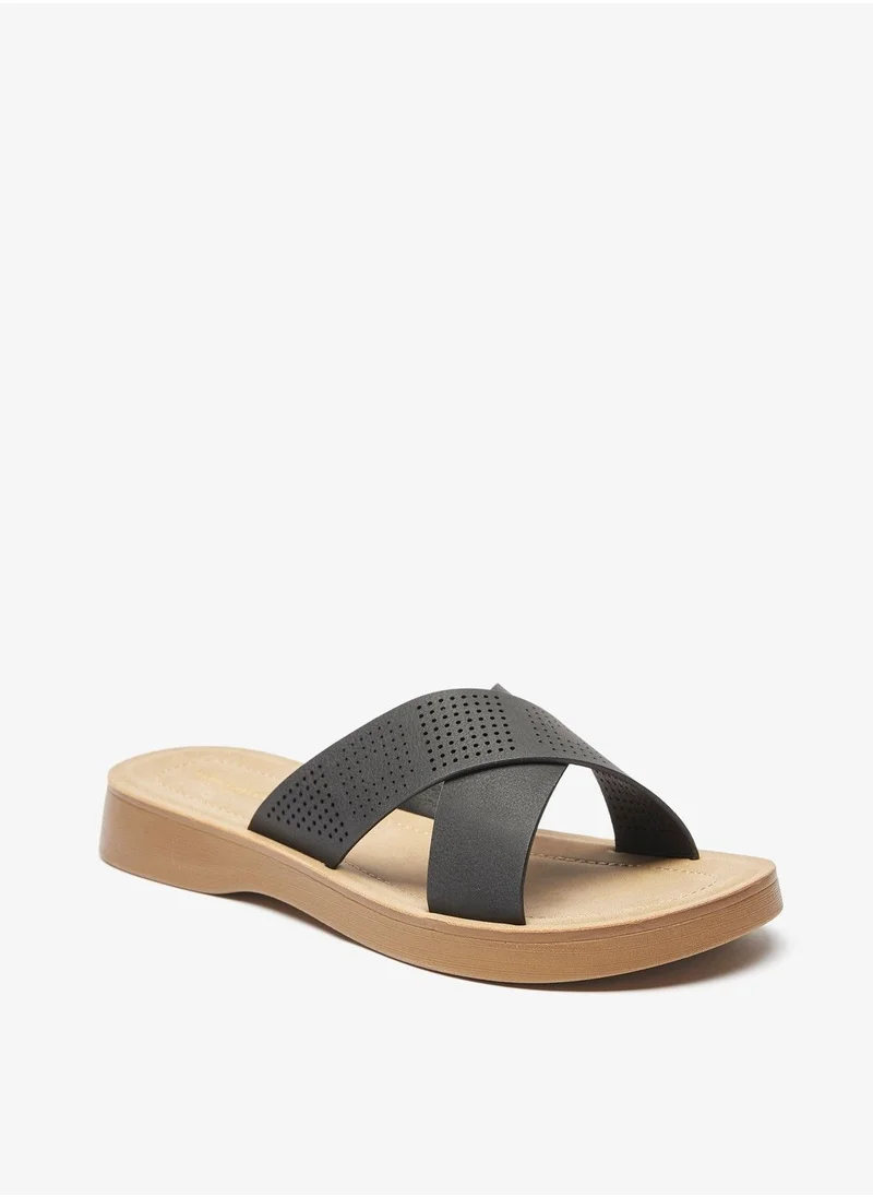 فلورا بيلا Perforated Cross Strap Slip On Sandals