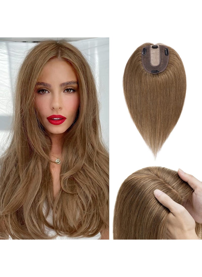 Benehair Benehair 10 Inch Hair Toppers for Women Real Human Hair 130% Density 4"x4.7" Hand Made Silk Base Wiglets Hairpieces -Light Brown #6 