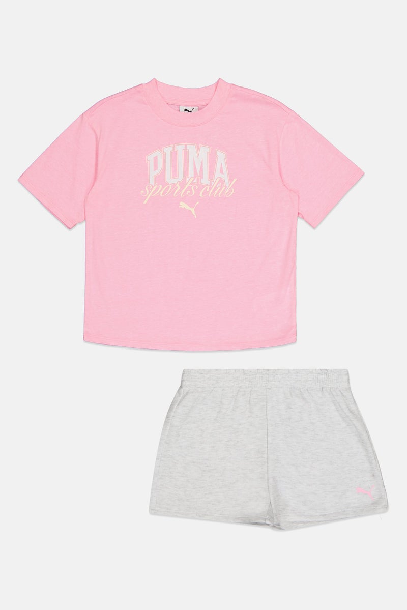 PUMA طقم تي شيرت وسروال قصير مطبوع للأطفال البنات 2 قطعة، متعدد الألوان - Image 2