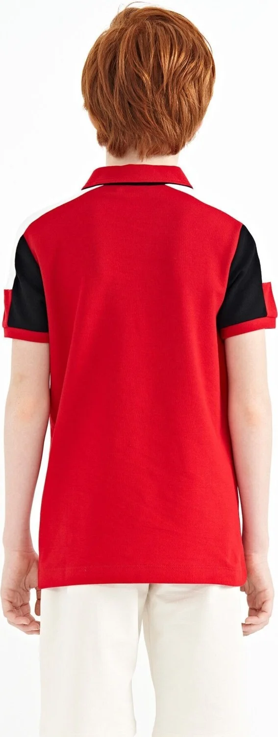 تومي لايف Red Color Block Shoulder Garni Detailed Standard Size Boy T-Shirt - 11155