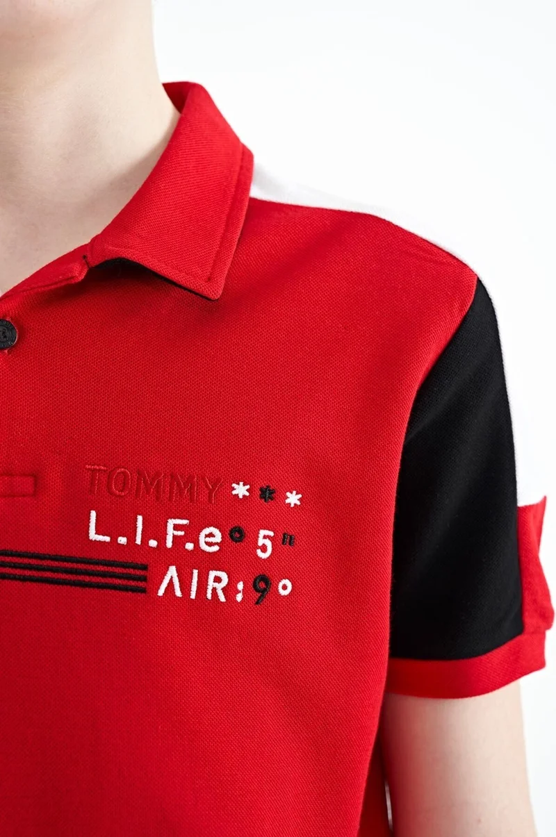 تومي لايف Red Color Block Shoulder Garni Detailed Standard Size Boy T-Shirt - 11155