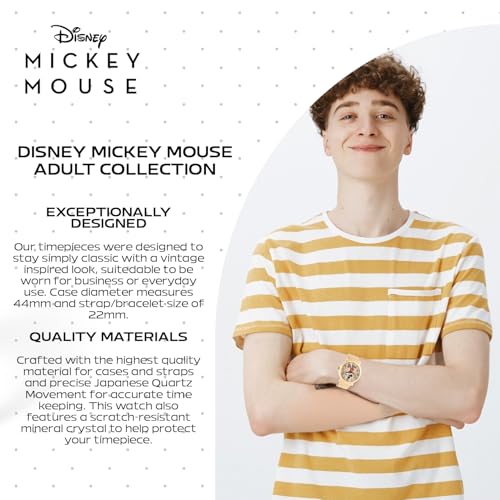 Disney Officially Licensed Mickey Mouse Watch for Men, Articulating Hands Design, Mickey Mouse Watches for Men, Classic Watch, Gold Dial, Metal Case, Stainless Steel Strap - Image 5