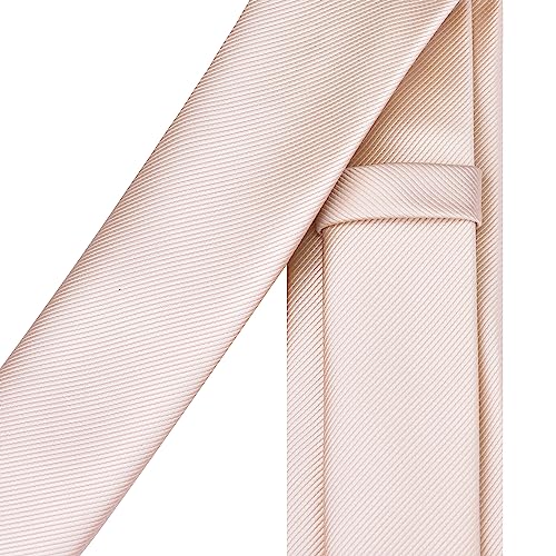 Branduce Mens Wedding Tie Solid Color 2.4" Beige Slim Necktie 6cm Skinny Champagne Tie for Men (TA04-09) - Image 4