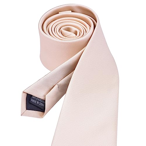 Branduce Mens Wedding Tie Solid Color 2.4" Beige Slim Necktie 6cm Skinny Champagne Tie for Men (TA04-09) - Image 3