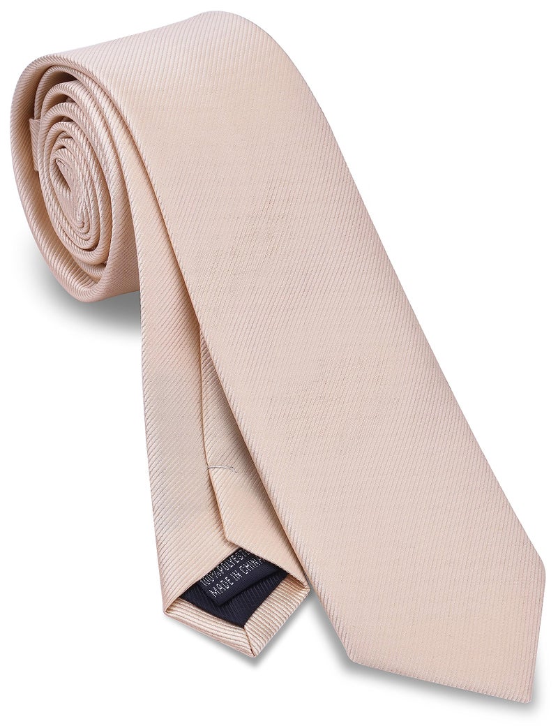 Branduce Mens Wedding Tie Solid Color 2.4" Beige Slim Necktie 6cm Skinny Champagne Tie for Men (TA04-09) - Image 1