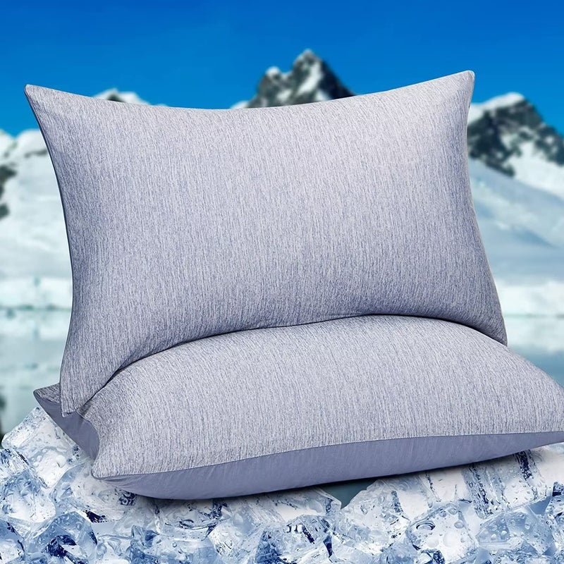 Homfine HOMFINE Cooling Pillowcases Queen Size - Double Side Q-Max 0.439 Cooling Fiber for Pillow Protector  Breathable Cold Pillow Cover for Hot Sleeper Night Sweat  Hidden Zipper  2 Pack (20""x30""  Blue)  - Image 1