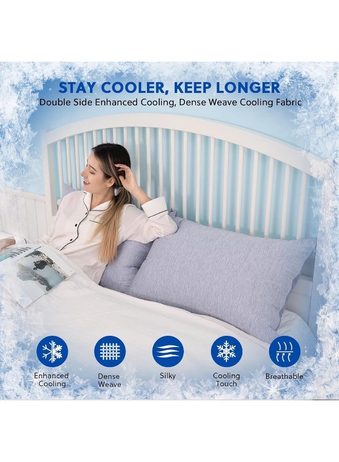 Homfine HOMFINE Cooling Pillowcases Queen Size - Double Side Q-Max 0.439 Cooling Fiber for Pillow Protector  Breathable Cold Pillow Cover for Hot Sleeper Night Sweat  Hidden Zipper  2 Pack (20""x30""  Blue)  - Image 2