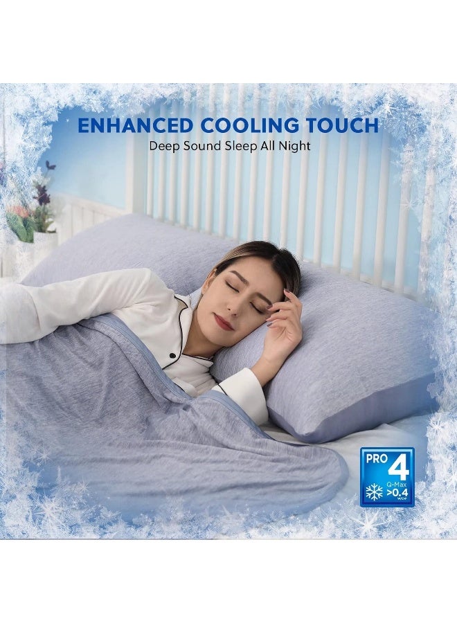 Homfine HOMFINE Cooling Pillowcases Queen Size - Double Side Q-Max 0.439 Cooling Fiber for Pillow Protector  Breathable Cold Pillow Cover for Hot Sleeper Night Sweat  Hidden Zipper  2 Pack (20""x30""  Blue)  - Image 4