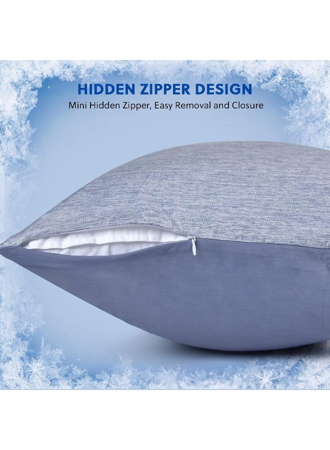 Homfine HOMFINE Cooling Pillowcases Queen Size - Double Side Q-Max 0.439 Cooling Fiber for Pillow Protector  Breathable Cold Pillow Cover for Hot Sleeper Night Sweat  Hidden Zipper  2 Pack (20""x30""  Blue)  - Image 5
